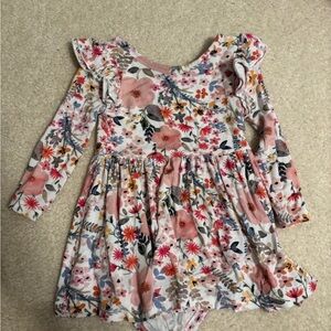 Little sleepies Girls' Floral Ruffle Long Sleeve Dress - Pink Multi